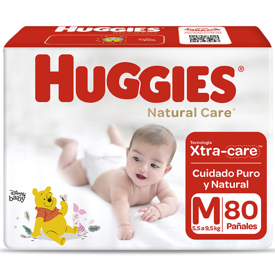 Pañales Huggies Natural Care Xtra Care Pack 82 Un (1 paq. x 82 un). Talla M
